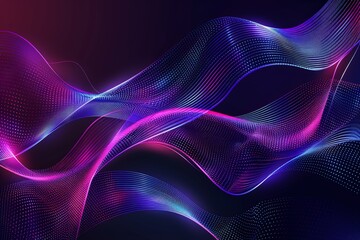 Wall Mural - Dark abstract background with neon light glowing wave, Modern shiny moving lines futuristic technology concept design