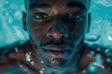 Poster - A person swimming in a pool from a close angle, suitable for water-related or sports-themed projects