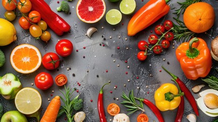 Poster - A colorful arrangement of various fruits and vegetables in a circular pattern