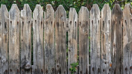 Poster - A close-up of a wooden fence with trees in the background, suitable for outdoor or nature-themed projects