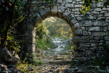 Canvas Print - A natural stone arch surrounded by trees and foliage