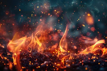 Wall Mural - A close-up view of flames burning on a grill, great for food, outdoor, or camping imagery