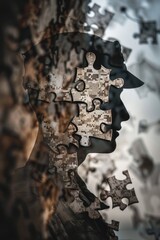 Aufkleber - A person with a puzzle piece in their head, symbolizing mental struggles or thought process