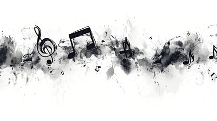 Poster - A close-up shot of musical notes on paper in grayscale