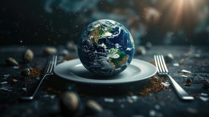 Poster - A plate with a plate and fork on it, perfect for still life or interior design scenes