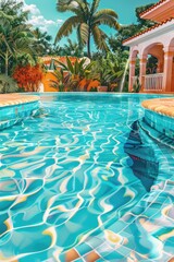 Poster - A pool with a central fountain feature