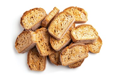 Canvas Print - Freshly baked bread slices arranged on a clean white surface