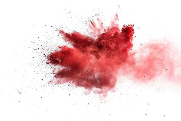 Poster - A dramatic explosion of red powder against a white background