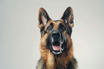 Poster - A German Shepherd dog looking directly at the camera with its tongue hanging out, showing its friendly and curious nature