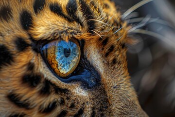 Poster - A close-up view of a tiger's eye, with a blurred background
