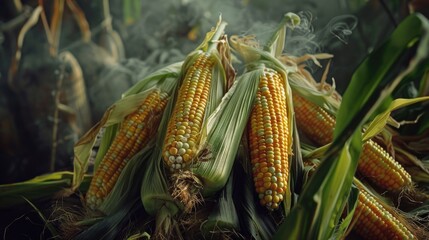 Poster - A pile of corn sits atop a pile of hay, a rustic and natural scene