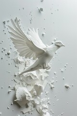 Poster - A white bird is perched on top of a pile of white paper, creating a striking visual contrast