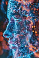 Poster - Close-up of a man's face with a grid superimposed, ideal for abstract or conceptual designs
