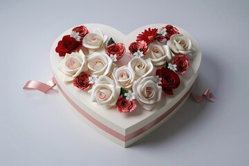 Sticker - A beautiful heart-shaped box filled with colorful flowers