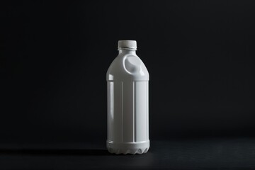 Poster - A single white plastic bottle sits on a dark background