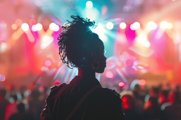 Poster - A woman stands out from the crowd at a live concert event