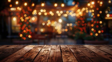Poster - A wooden table with soft lighting, perfect for a cozy dinner or intimate setting