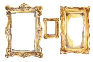 Aufkleber - Set of three ornate gold picture frames for display and decoration