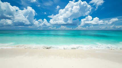 Poster - Stunning Turquoise Ocean and White Sandy Beach Backdrop for Tropical Vacation and Summer Getaway Concept with Ample Copy Space at the Top - Stunning Turquoise Ocean and White Sandy Beach Backdrop for 