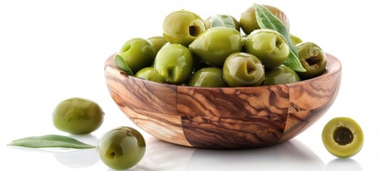 Wall Mural - Green Olives in Wooden Bowl