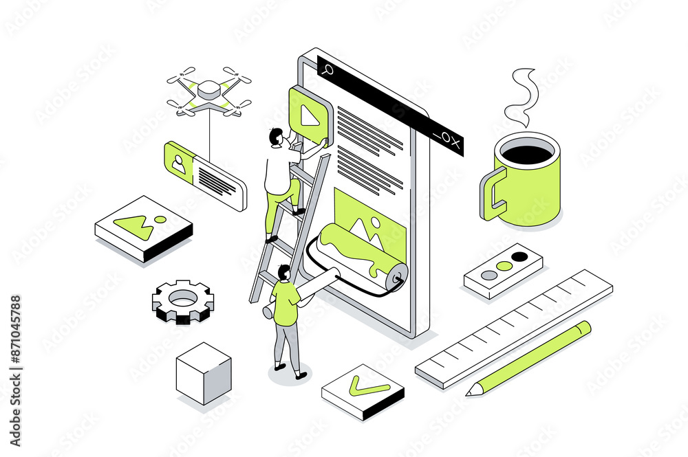 Web design 3d isometric concept in outline isometry design for web ...