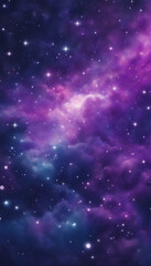 A purple and blue space with many stars filled with clouds and the stars are scattered throughout ba