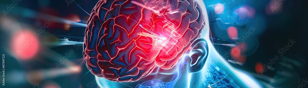 Futuristic digital illustration of the human brain highlighting neural ...