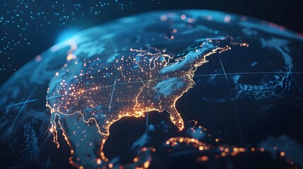 Aufkleber - Digital globe with glowing network connections over Americas