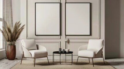 Wall Mural - interior of a room with blank canvas, empty canvas with copy space, wall art