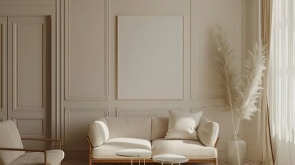 Wall Mural - interior of a room with blank canvas, empty canvas with copy space, wall art