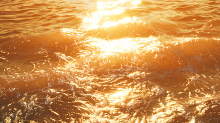 Wall Mural - Surface water waves of sea with golden light tone, texture of glitter water and soft waves with sun glare and ripple.