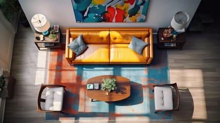 Wall Mural - living blurred interior design icons top view