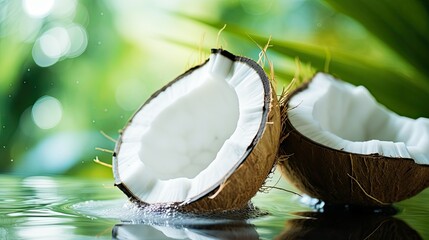 Sticker - cracked fresh coconut background