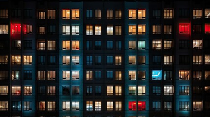 Canvas Print - windows lights apartment building