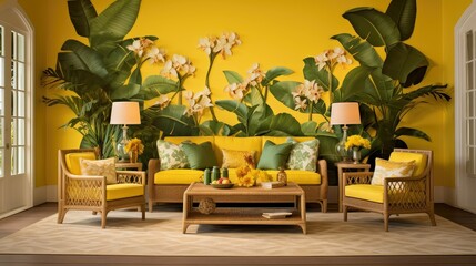 Poster - wallpaper luxury living room yellow