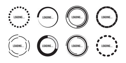 Poster - Loading circles set. Load vector icon. Loading progress or status bar vector icons. data upload, loader percentage diagram vector illustration.