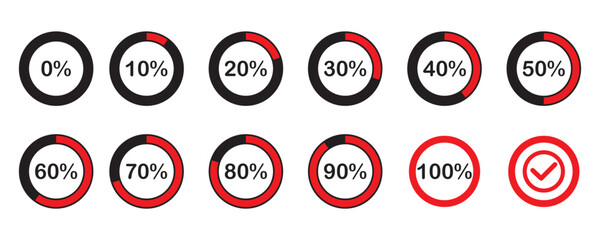 Poster - Circle chart, circular percentage process, loading icon, Percentage templates set, infographic elements vector graph. Flat design.