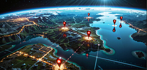 Wall Mural - connected waymarks or highlighted points, show the way to the desired destination on a route on a ma
