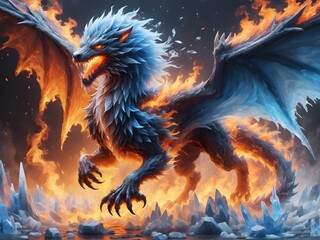 Wall Mural - Dragon in the flames