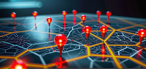 Wall Mural - connected waymarks or highlighted points, show the way to the desired destination on a route on a ma