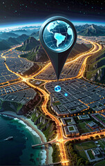 Wall Mural - connected waymarks or highlighted points, show the way to the desired destination on a route on a ma