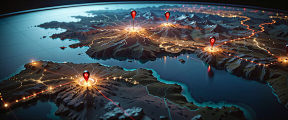 Wall Mural - connected waymarks or highlighted points, show the way to the desired destination on a route on a ma
