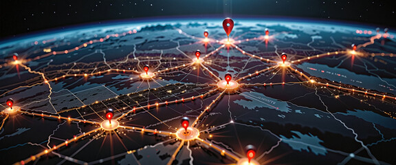 Wall Mural - connected waymarks or highlighted points, show the way to the desired destination on a route on a ma