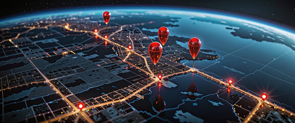 Wall Mural - connected waymarks or highlighted points, show the way to the desired destination on a route on a ma