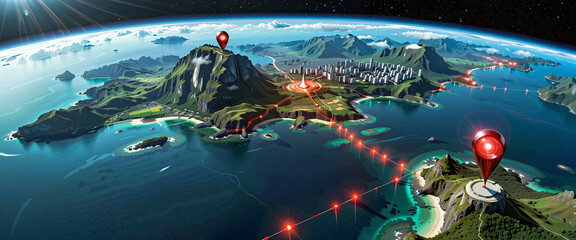Wall Mural - connected waymarks or highlighted points, show the way to the desired destination on a route on a ma
