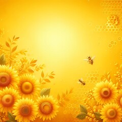 Yellow nature background with sunflowers, graphic resource, generated with Ai.