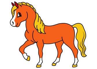 Wall Mural - vector illustration of cute and beautiful cartoon horse, colorful horse cartoon, smiling horse carto