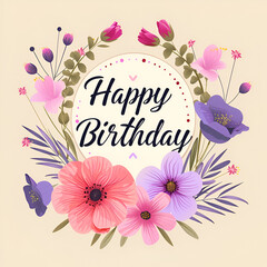 Wall Mural - happy birthday vector with floral design