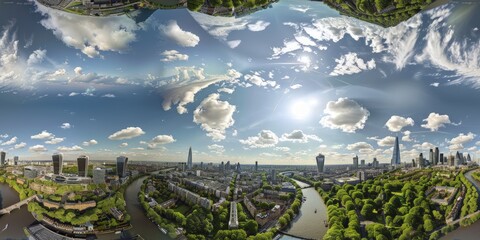 Wall Mural - Aerial View of London Skyline with River Thames and Lush Green Trees