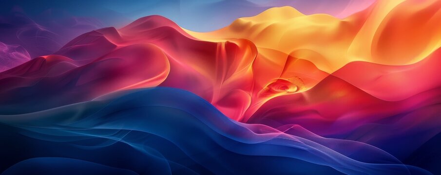 Abstract vibrant colored waves wallpaper in shades of red, orange, and blue for MacOS background